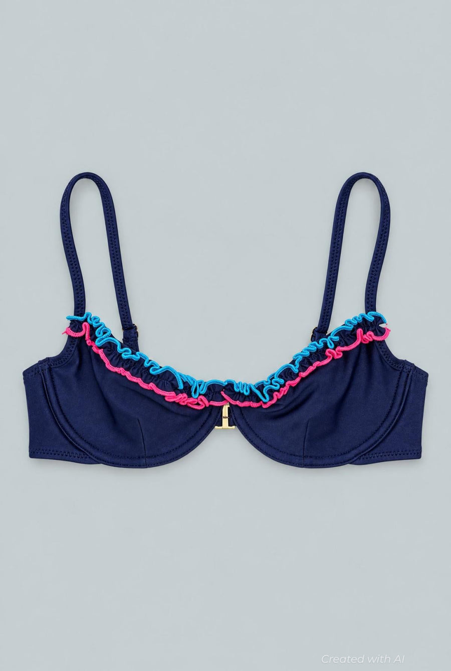 Daffodil Ruffle Bikini Top - Navy - Bikini Top