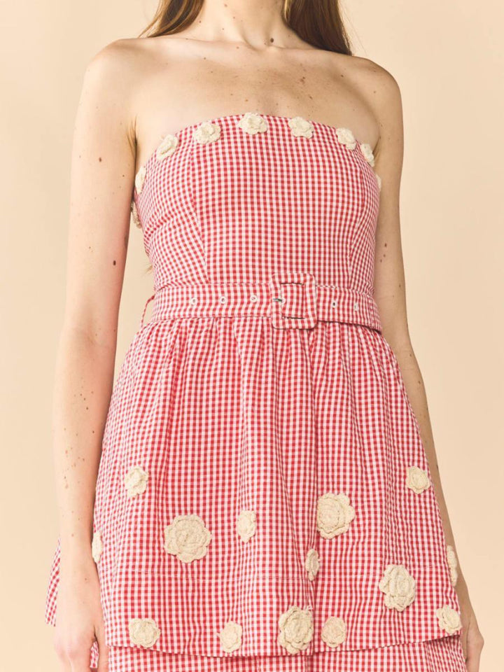Daisy Dress X Rainey Collaboration - Red Gingham with Cream Crochet Appliqué - FINAL SALE - Dresses