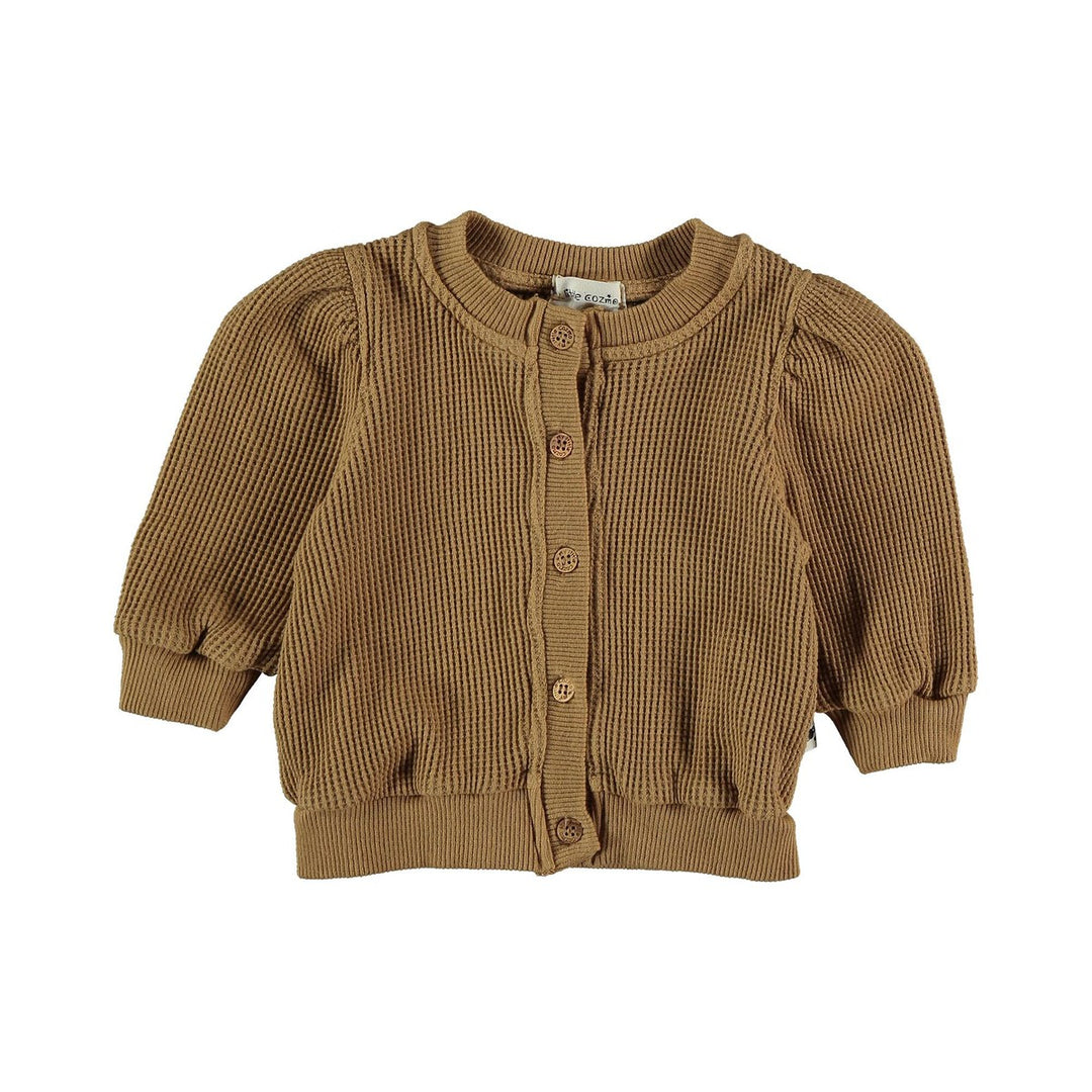 Baby Organic Cotton Waffled Cardigan - Peanut Sweaters My Little Cozmo 