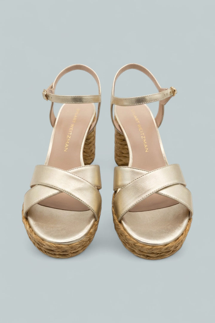Dayna Leather Espadrille Platform Sandals - Light Gold - 8 - Flats