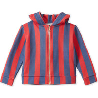 Baby Striped Organic Cotton Zip Up Hoodie - Red/Blue Stripe