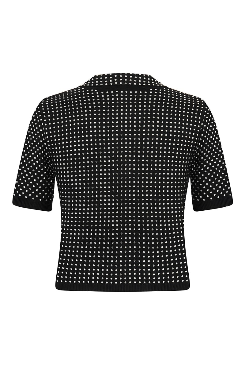 Rhinestone Embroidered Knitwear Top - Black-Silver