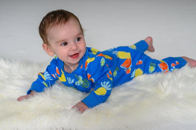 Long Sleeve Fruits Party Romper - Blue