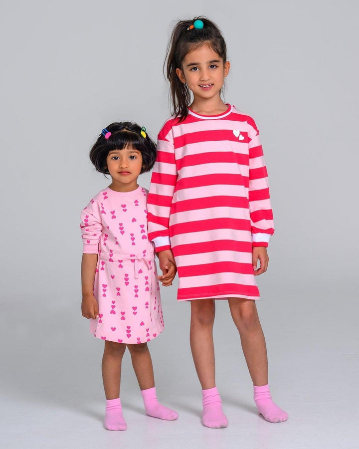 Heartbeat Stripe Sweatshirt Dress - Pink