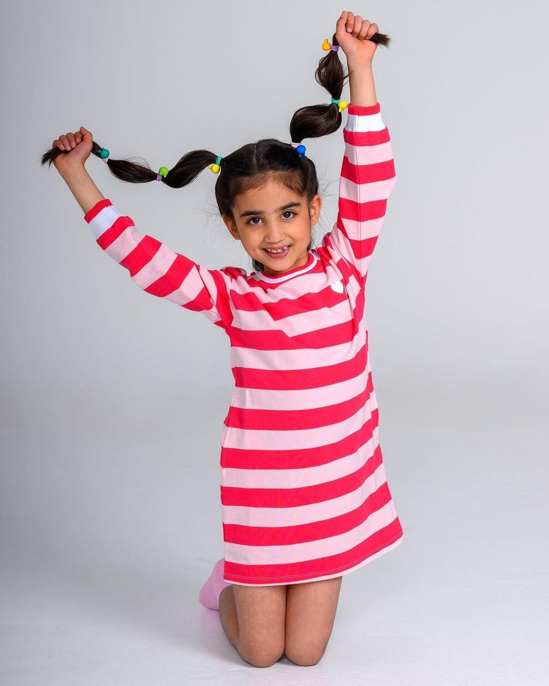 Heartbeat Stripe Sweatshirt Dress - Pink