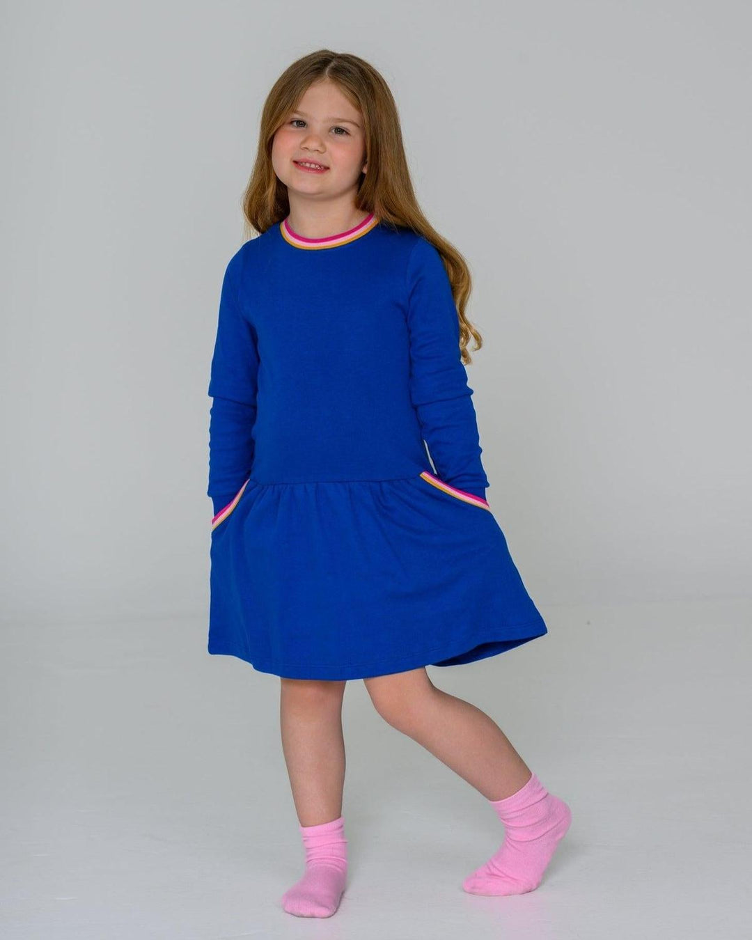 Rainbow Pocket Dress - Blue