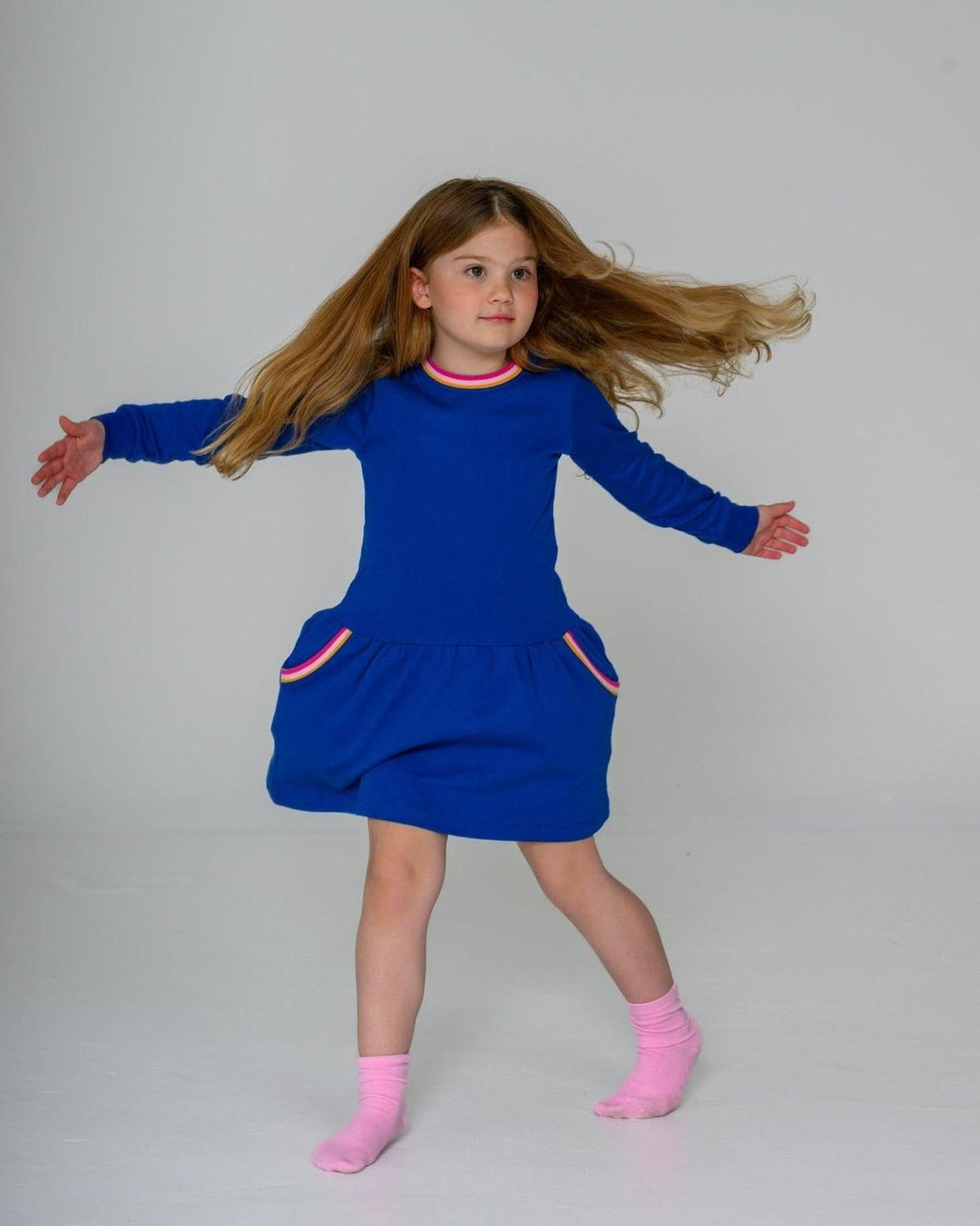 Rainbow Pocket Dress - Blue