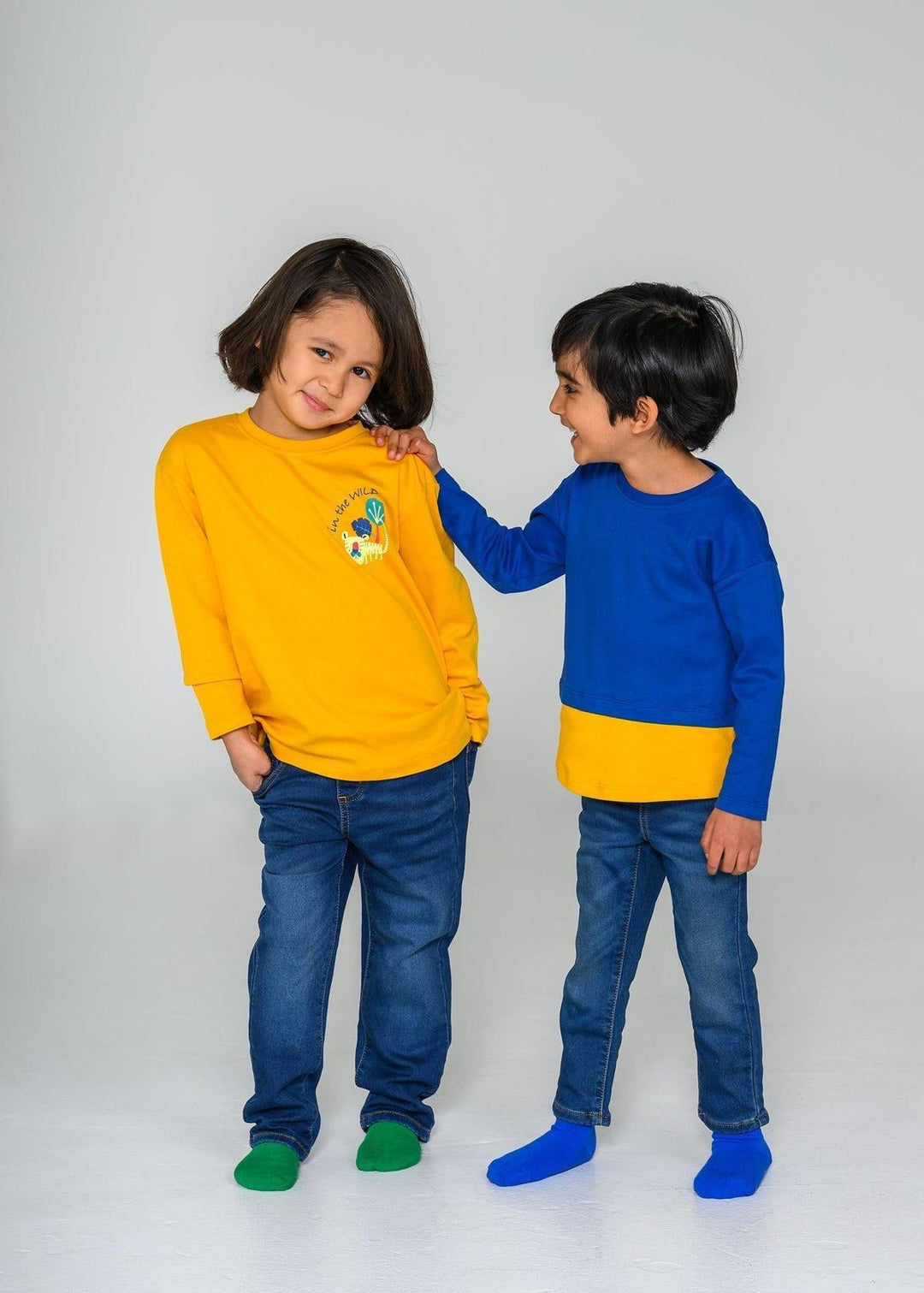 Long Sleeve Layered T-shirt - Blue & Yellow