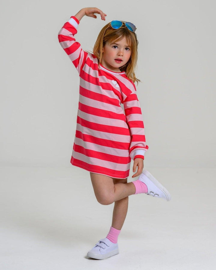 Heartbeat Stripe Sweatshirt Dress - Pink