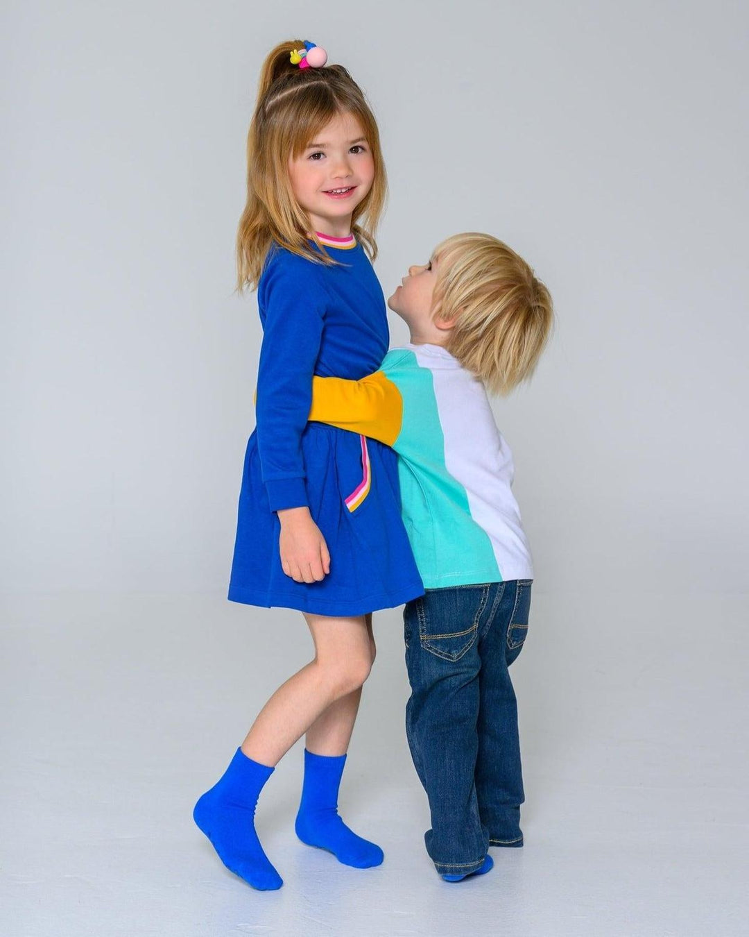 Rainbow Pocket Dress - Blue