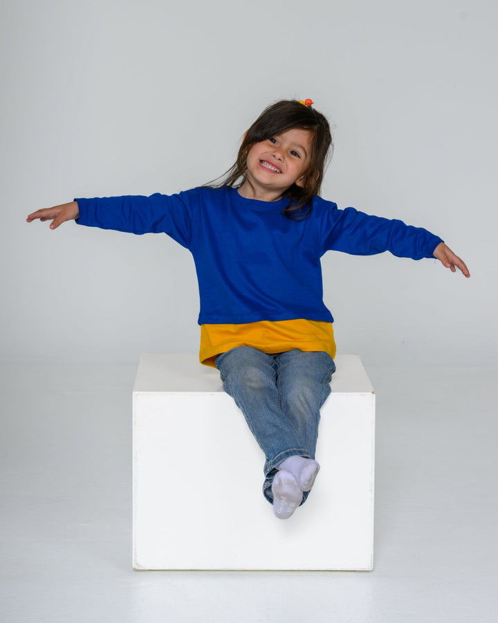 Long Sleeve Layered T-shirt - Blue & Yellow