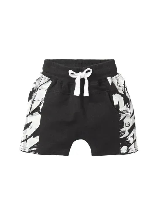 Brush Stroke Raw Edge Harem Short - Black