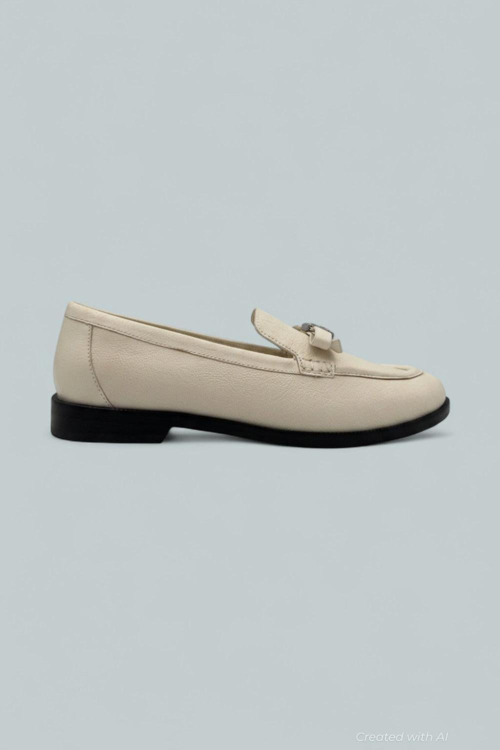 Deco Bow Pebbled Leather Loafer - Cashew Milk - 8.5 - Loafers