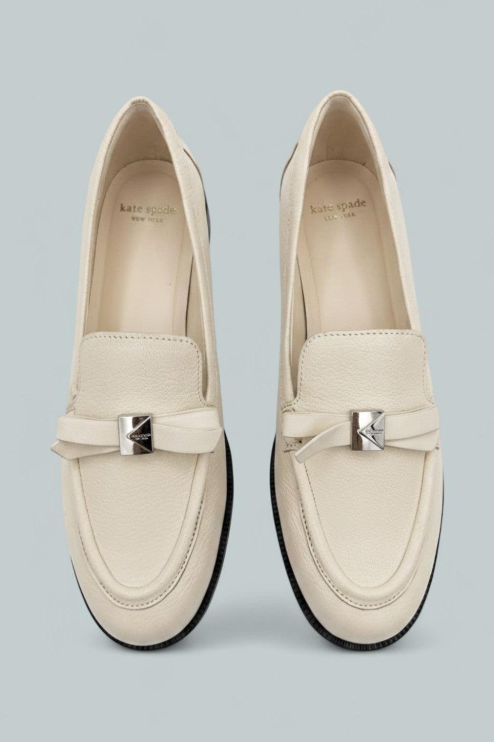 Deco Bow Pebbled Leather Loafer - Cashew Milk - 8.5 - Loafers