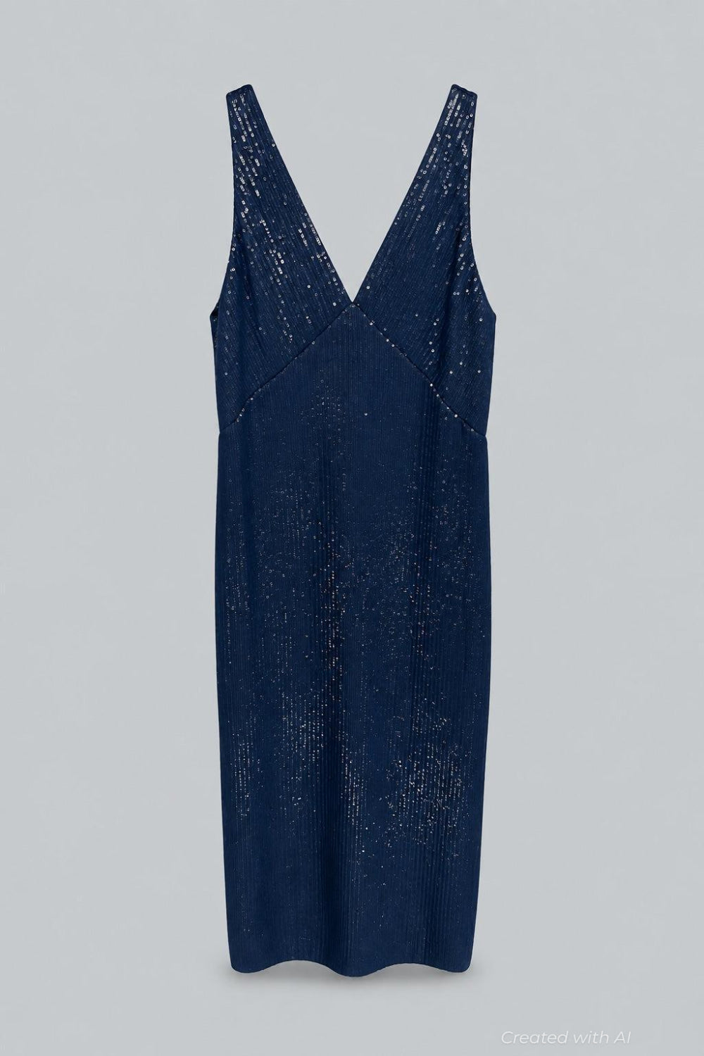 Deep V Dress In Chiffon Encased Pailettes - Dark Navy - Dresses