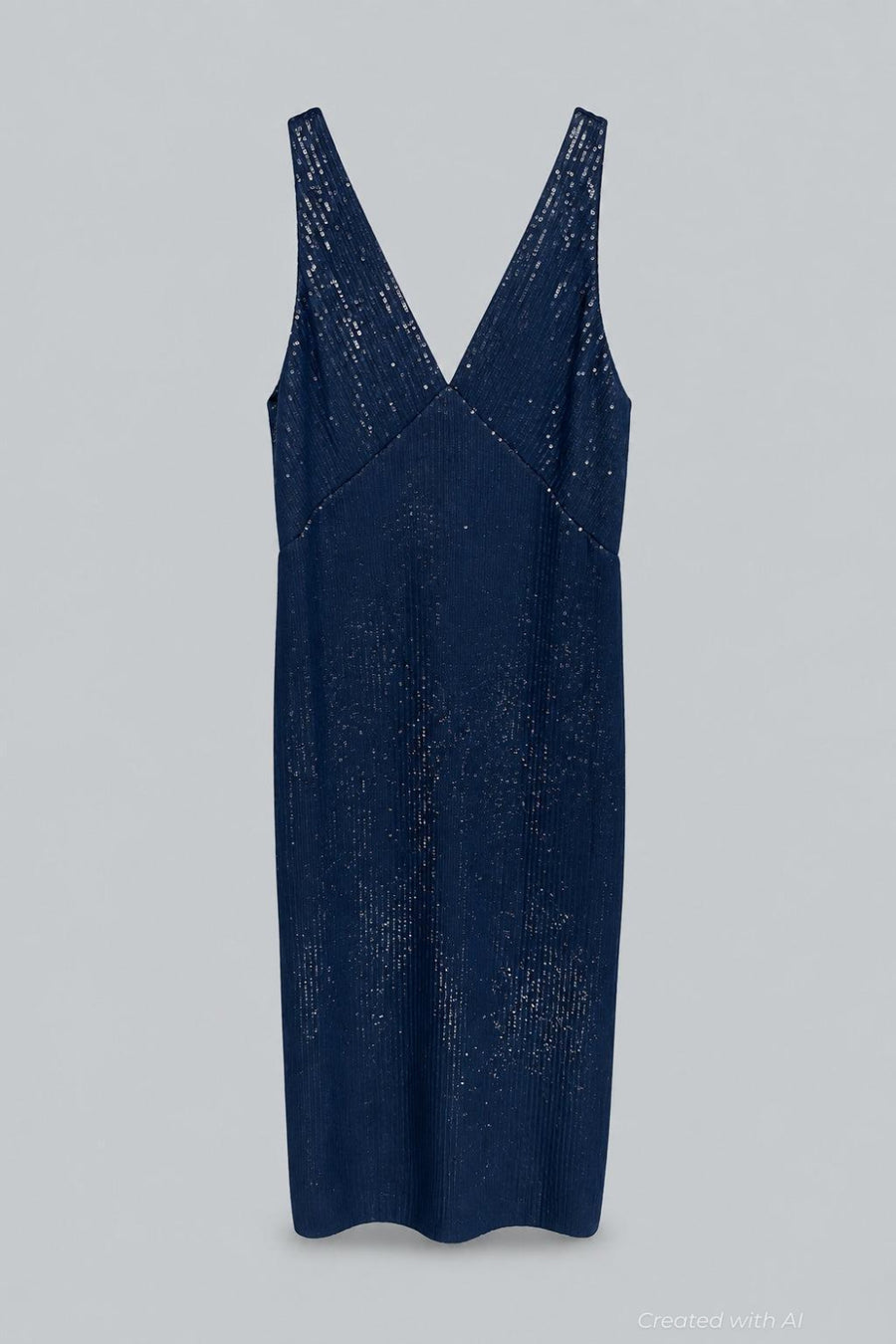 Deep V Dress In Chiffon Encased Pailettes - Dark Navy - Dresses