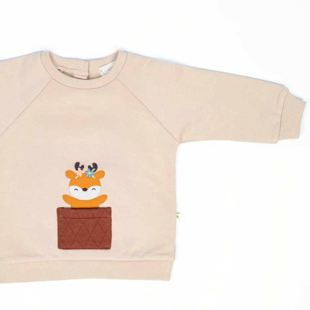 Deer Brushed Fleece Sweatshirt - Ecru - Crewneck Sweatshirt