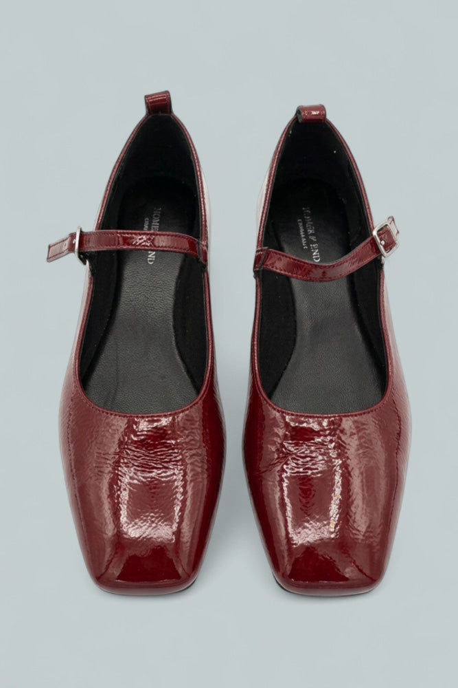 Delia Square Toe Ankle Strap Flats - Dk Red - EU 37 / US 7 - Flats