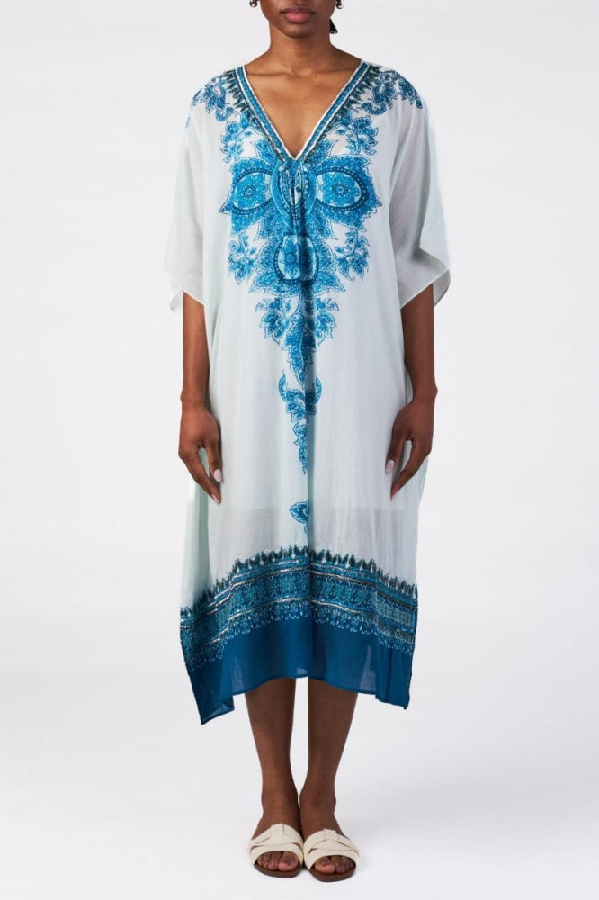 Delphine Kaftan - Teal Medallion - S - Dresses