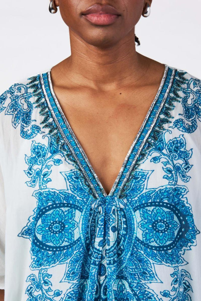 Delphine Kaftan - Teal Medallion - S - Dresses