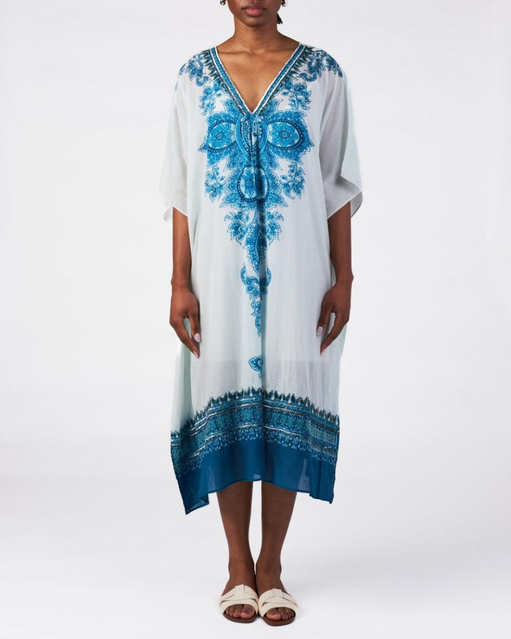 Delphine Kaftan - Teal Medallion - S - Dresses