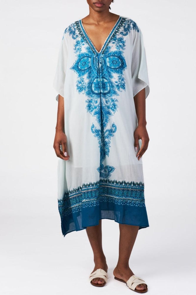 Delphine Kaftan - Teal Medallion - S - Dresses