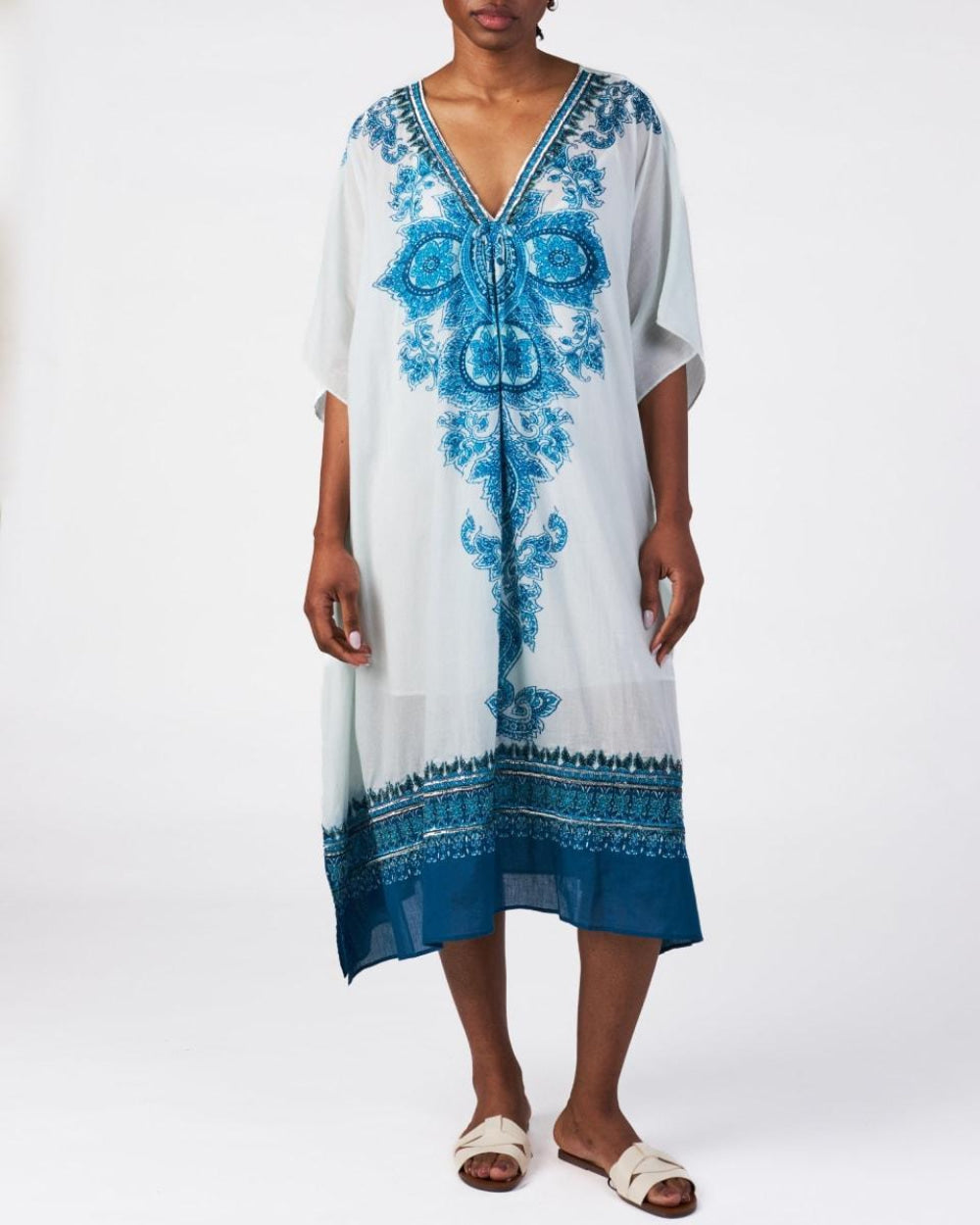 Delphine Kaftan - Teal Medallion - S - Dresses