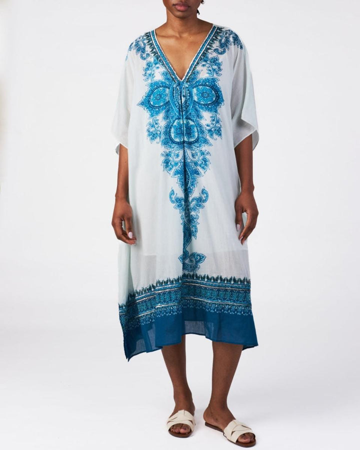 Delphine Kaftan - Teal Medallion - S - Dresses