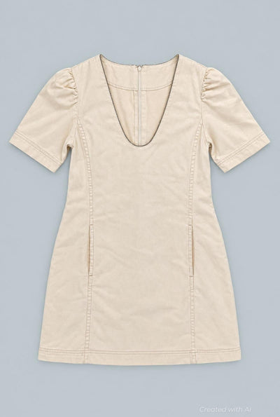 Denim Embellished Dress - Beige - Dresses