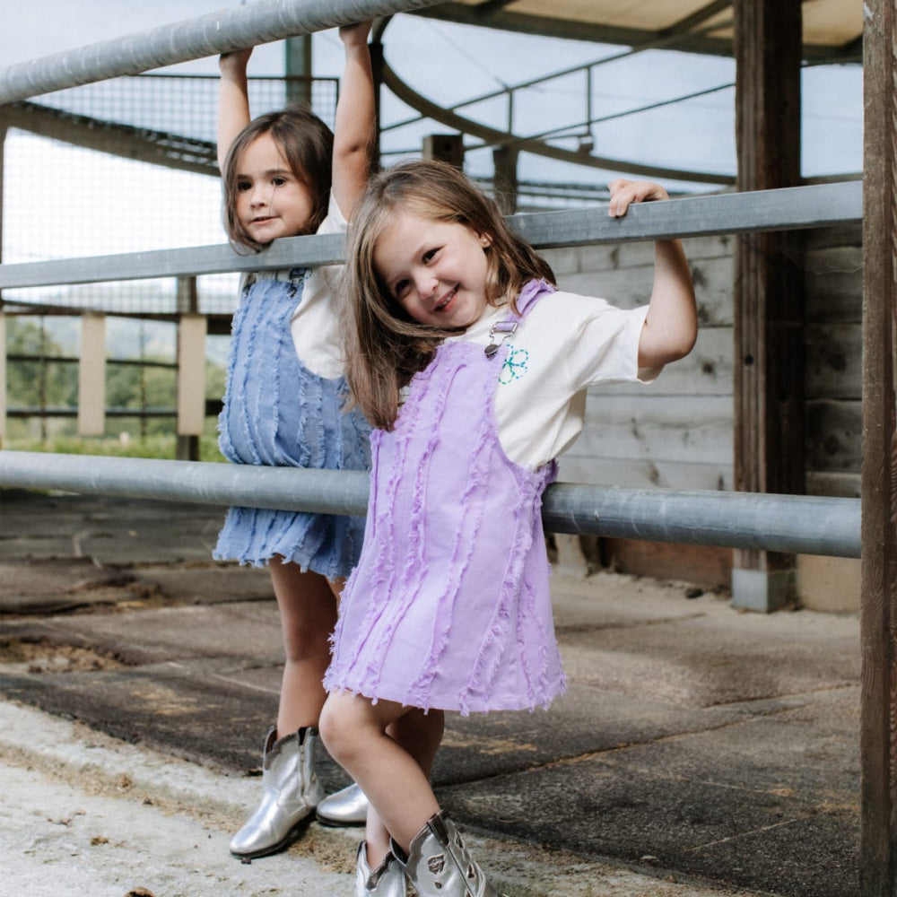 Denim Jumper Dress - Purple Stripe - Dresses