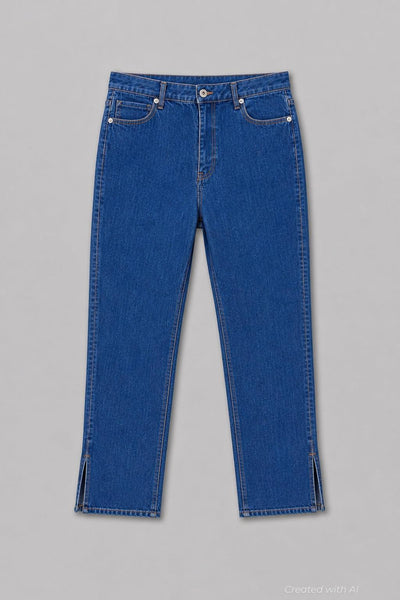 Denim Pants With Slit - Indigo - Jeans