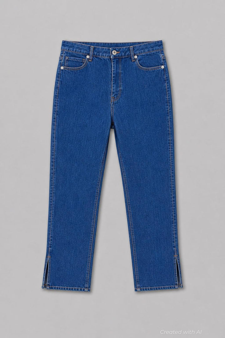 Denim Pants With Slit - Indigo - Jeans