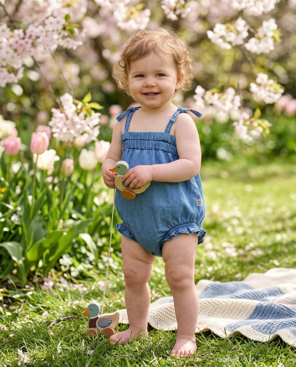 Denim ruffle baby romper - Denim - Romper