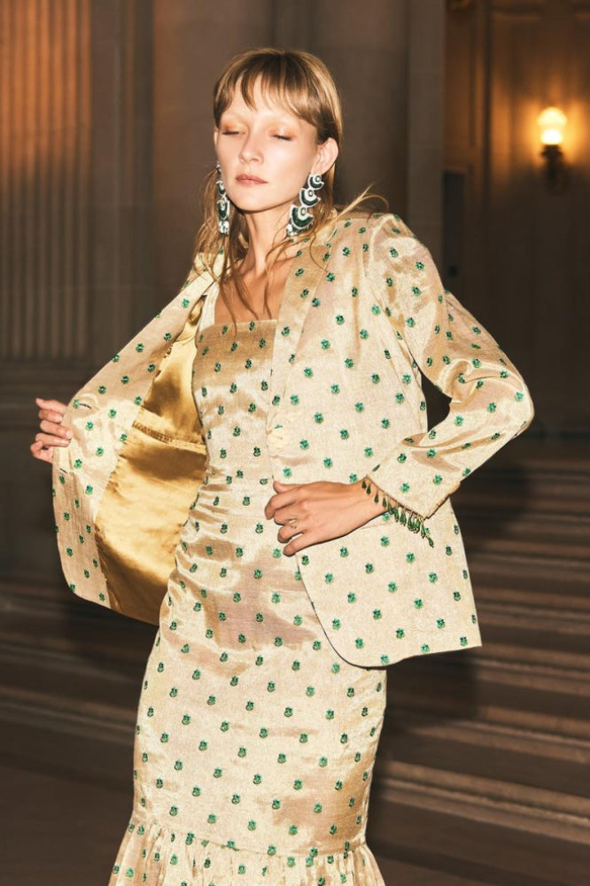 Desirae Embroidered Beaded Blazer - Light Gold/Mini Geometric Floral embroidery - FINAL SALE - Blazer