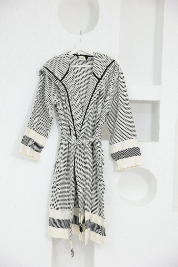 Cotton White & Black Bathrobe