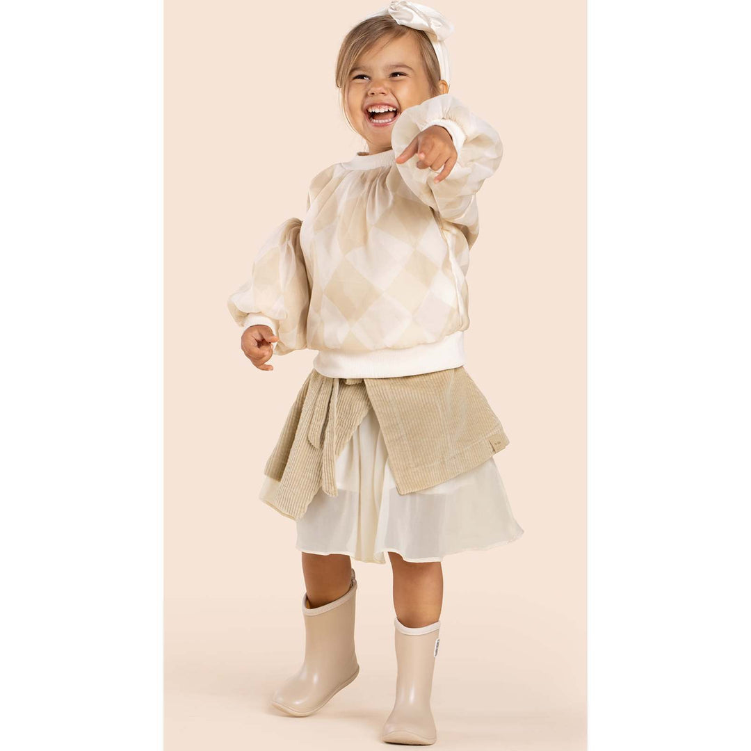 Girls Organza & Terry Sweatshirt - Beige