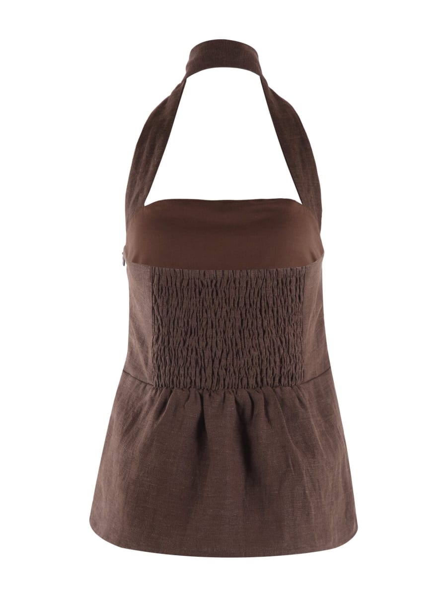 Ryder Linen Halter Top - Chocolate