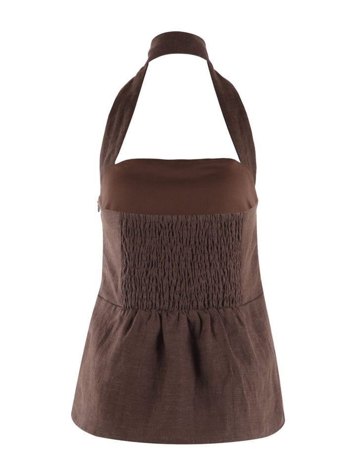 Ryder Linen Halter Top - Chocolate