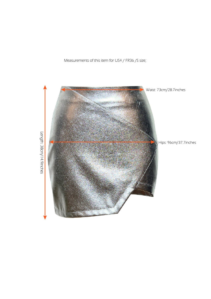 Dian Asymmetric Vegan Leather Mini Skirt - Silver - M - Skirt