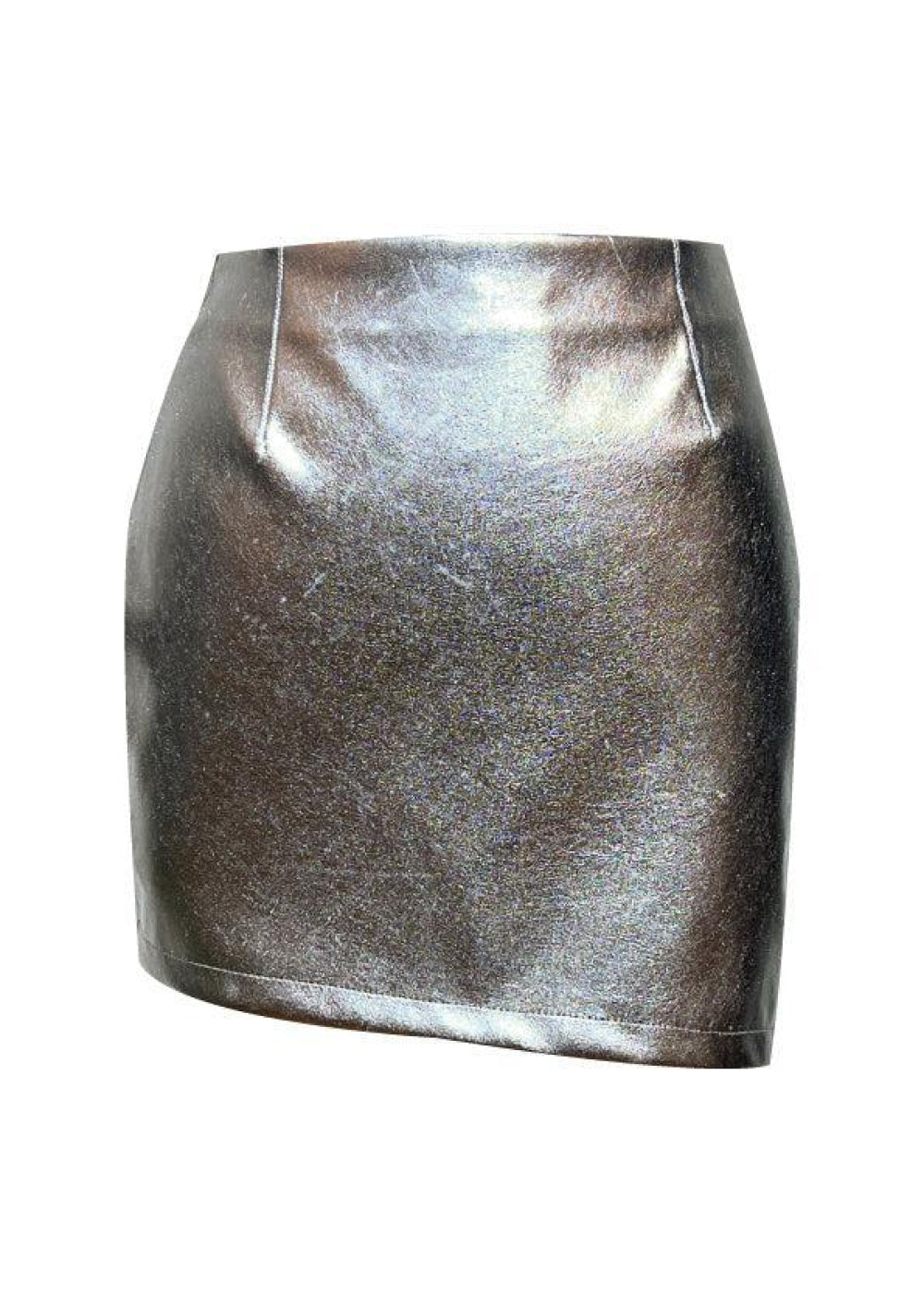 Dian Asymmetric Vegan Leather Mini Skirt - Silver - M - Skirt