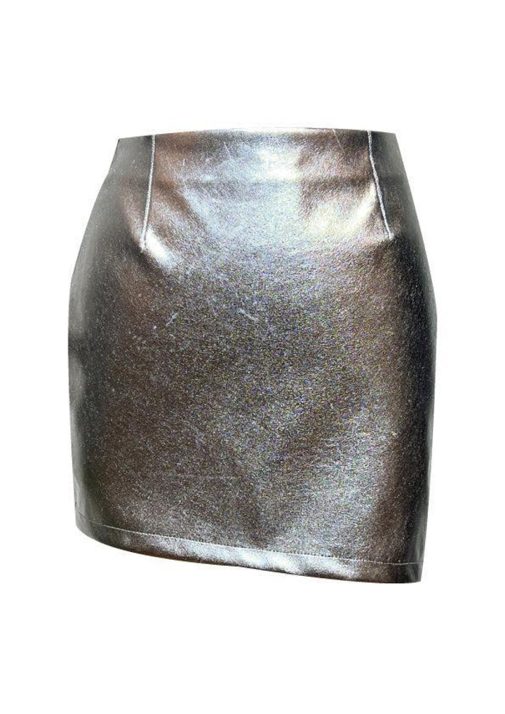Dian Asymmetric Vegan Leather Mini Skirt - Silver - M - Skirt