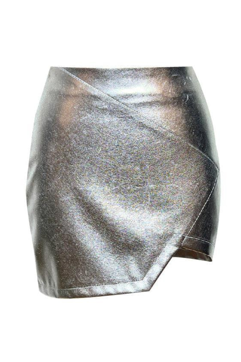 Dian Asymmetric Vegan Leather Mini Skirt - Silver - M - Skirt