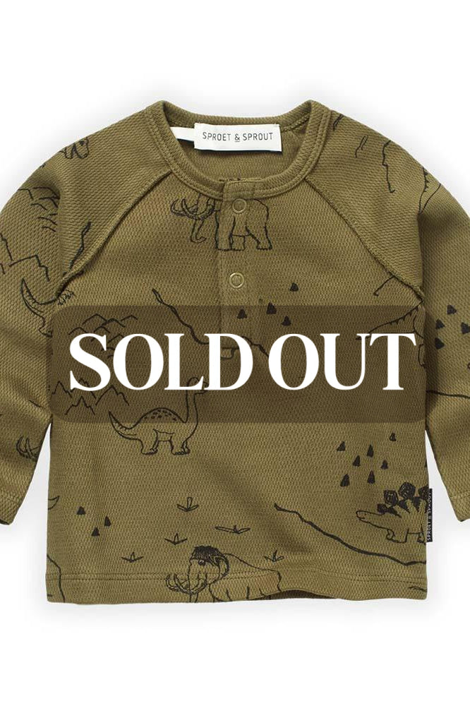 Dino Print Grandad Tee Shirt - Khaki - FINAL SALE - T-shirt