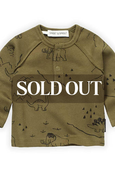 Dino Print Grandad Tee Shirt - Khaki - FINAL SALE - T-shirt