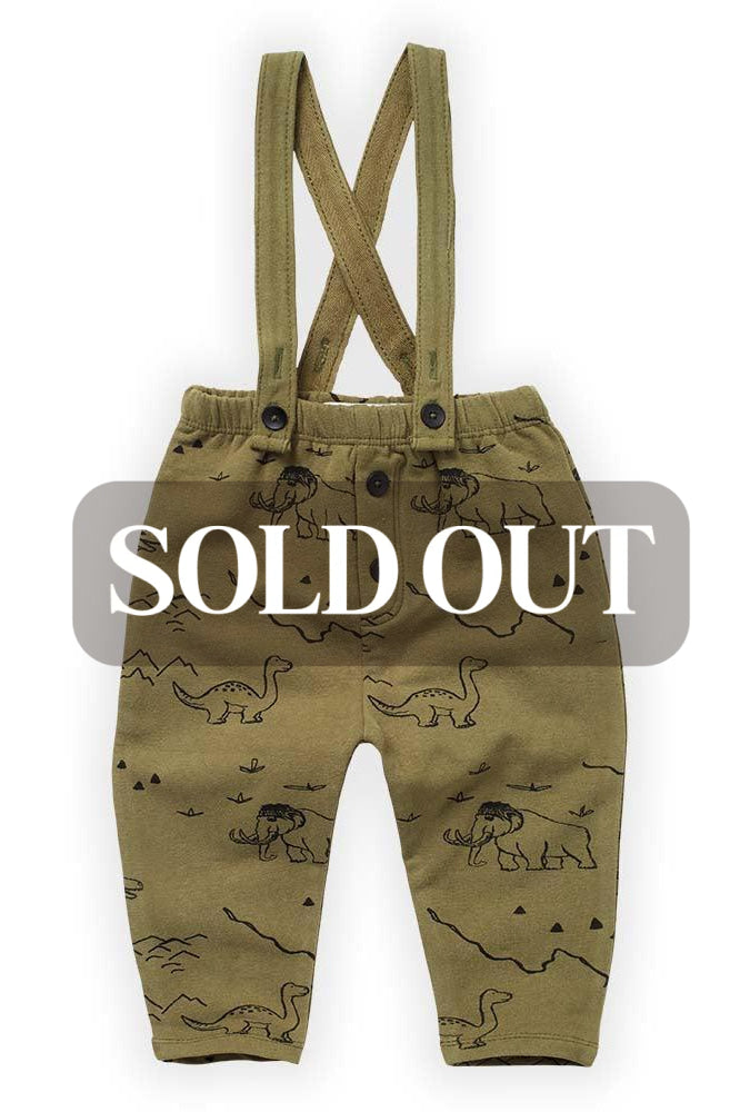 Dino Print Suspender Pants - Khaki - FINAL SALE - Pants