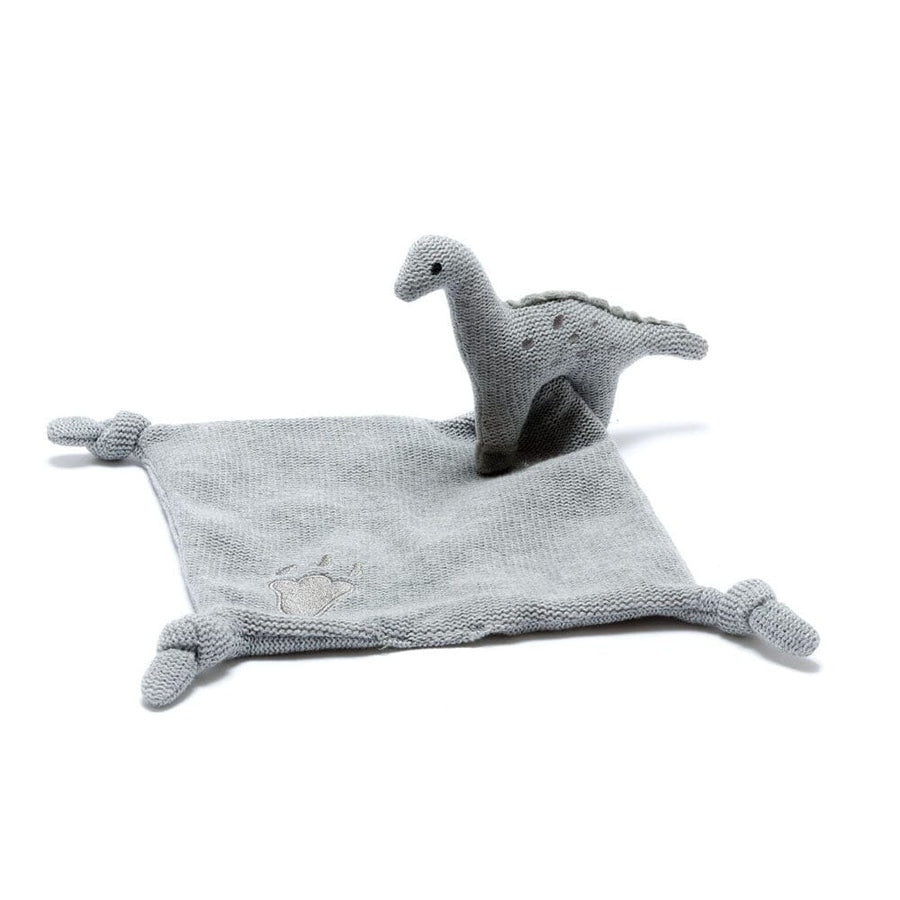 Organic Grey Knitted Dinosaur with Knitted Comfort Blanket Toys Best Years 