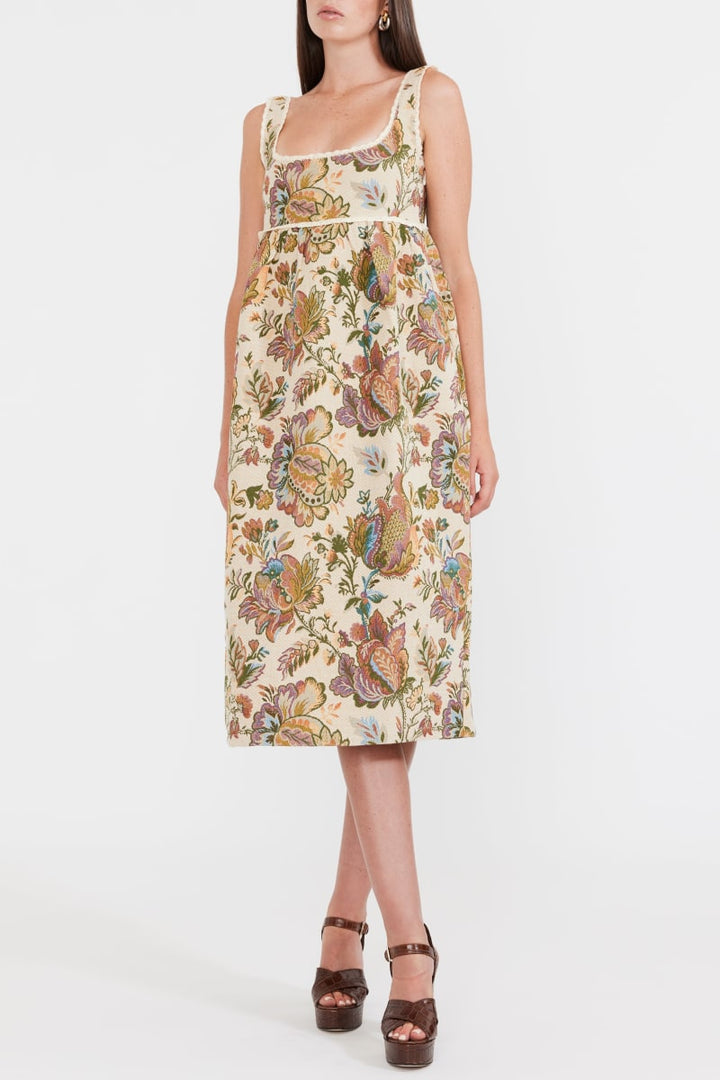 Emily Midi Dress - Rainbow Floral Jacquard