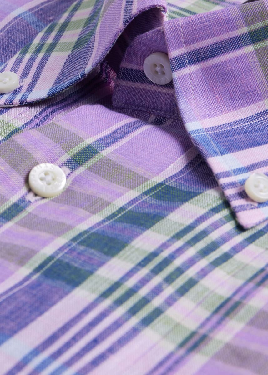 Linen Plaid Sport Shirt - Purple
