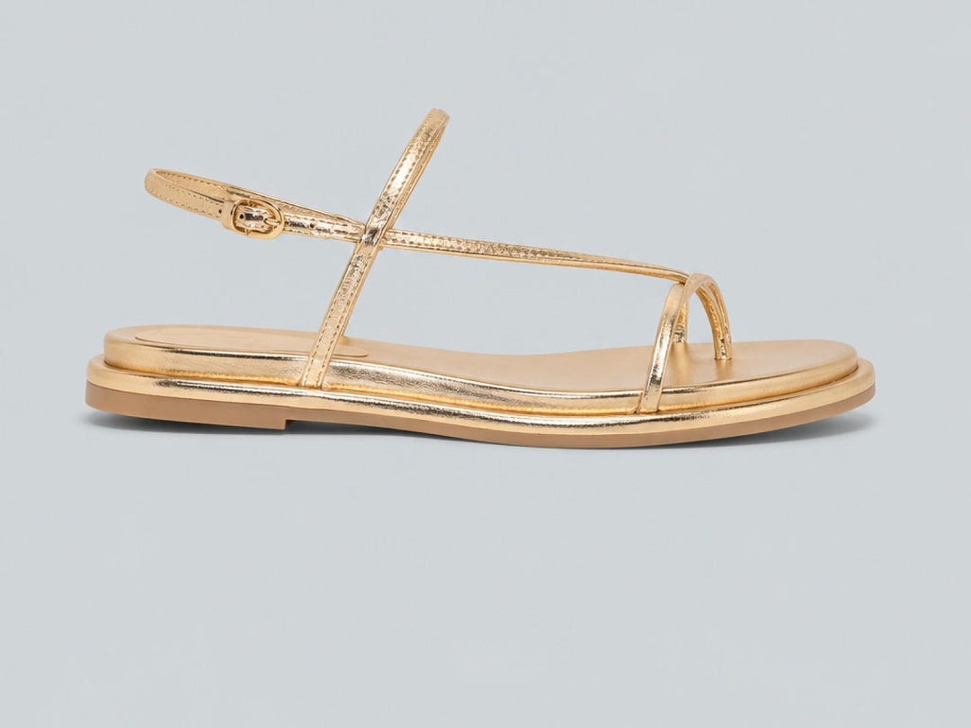 Dom Strappy Round Toe Footbed Sandals - Gold Distr - 9.5 - Loafers