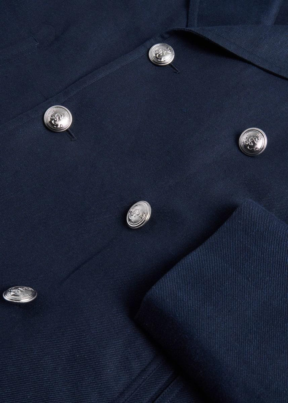 Double Breasted Linen & Cotton Peacoat - Navy - Coat